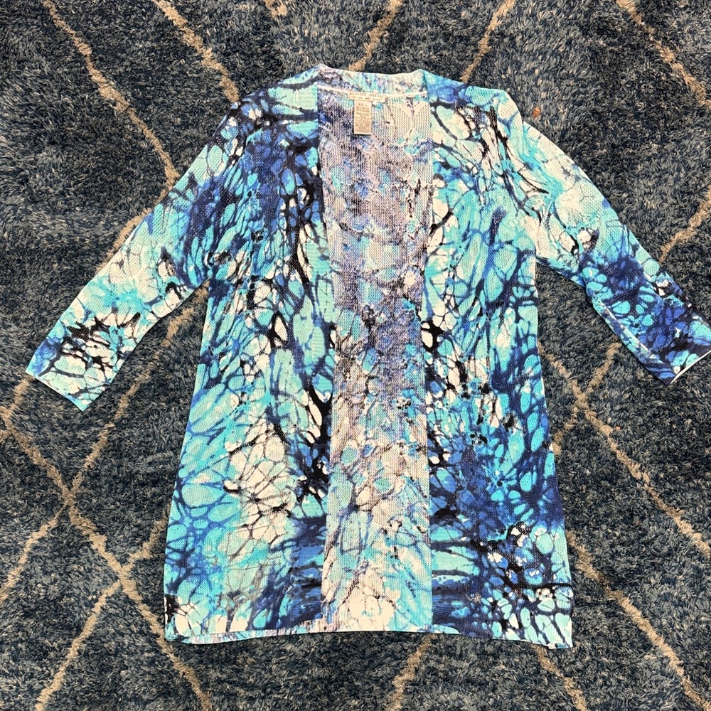 Alberto Malaki turquoise & Blue & White abstract print open Cardigan size Large